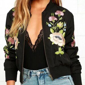 Glamorous Horticulture Club Black Embroidered Bomber Jacket Small